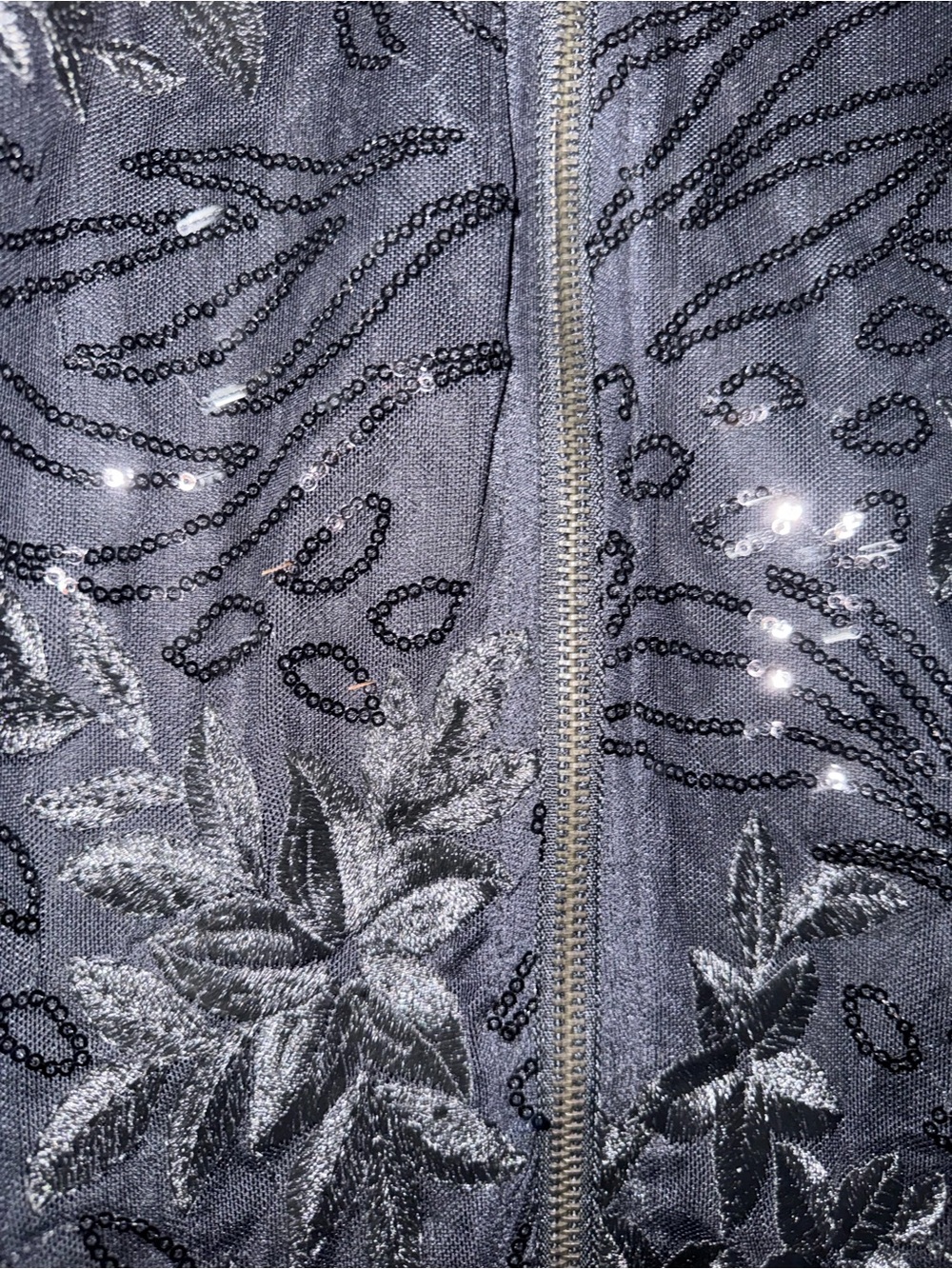 Simply Styled Black Mesh Sequin Embroidered Bomber Jacket Small Holiday - Picture 7 of 11